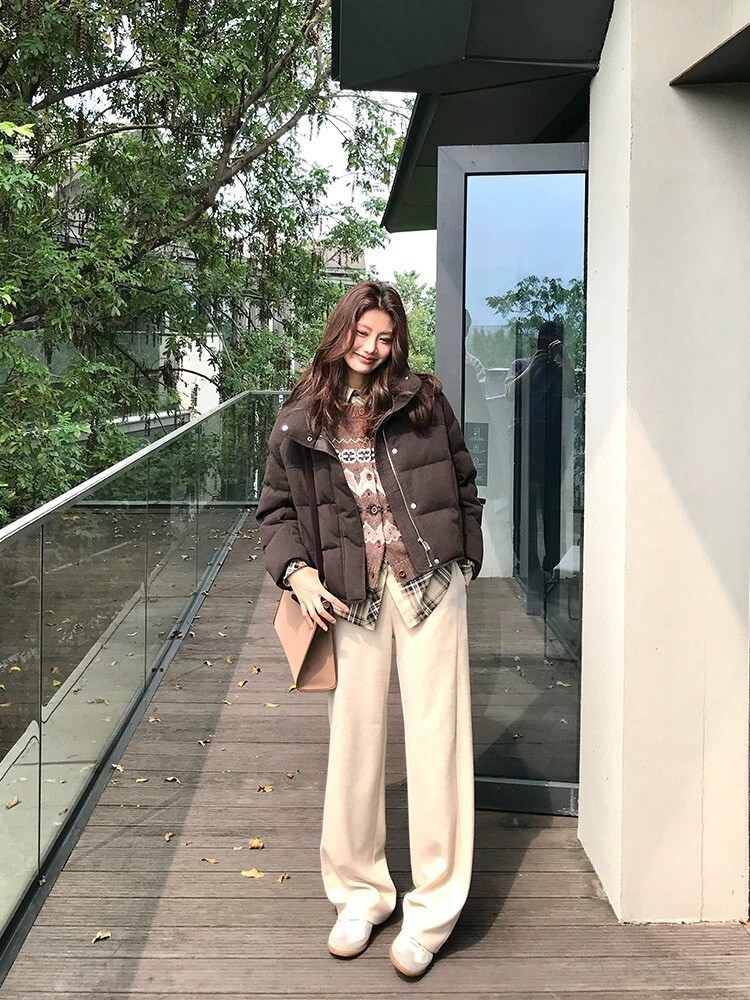 綁帶造型毛呢直筒休閒褲長褲-S-XL / 3色 (Elegant & Love)