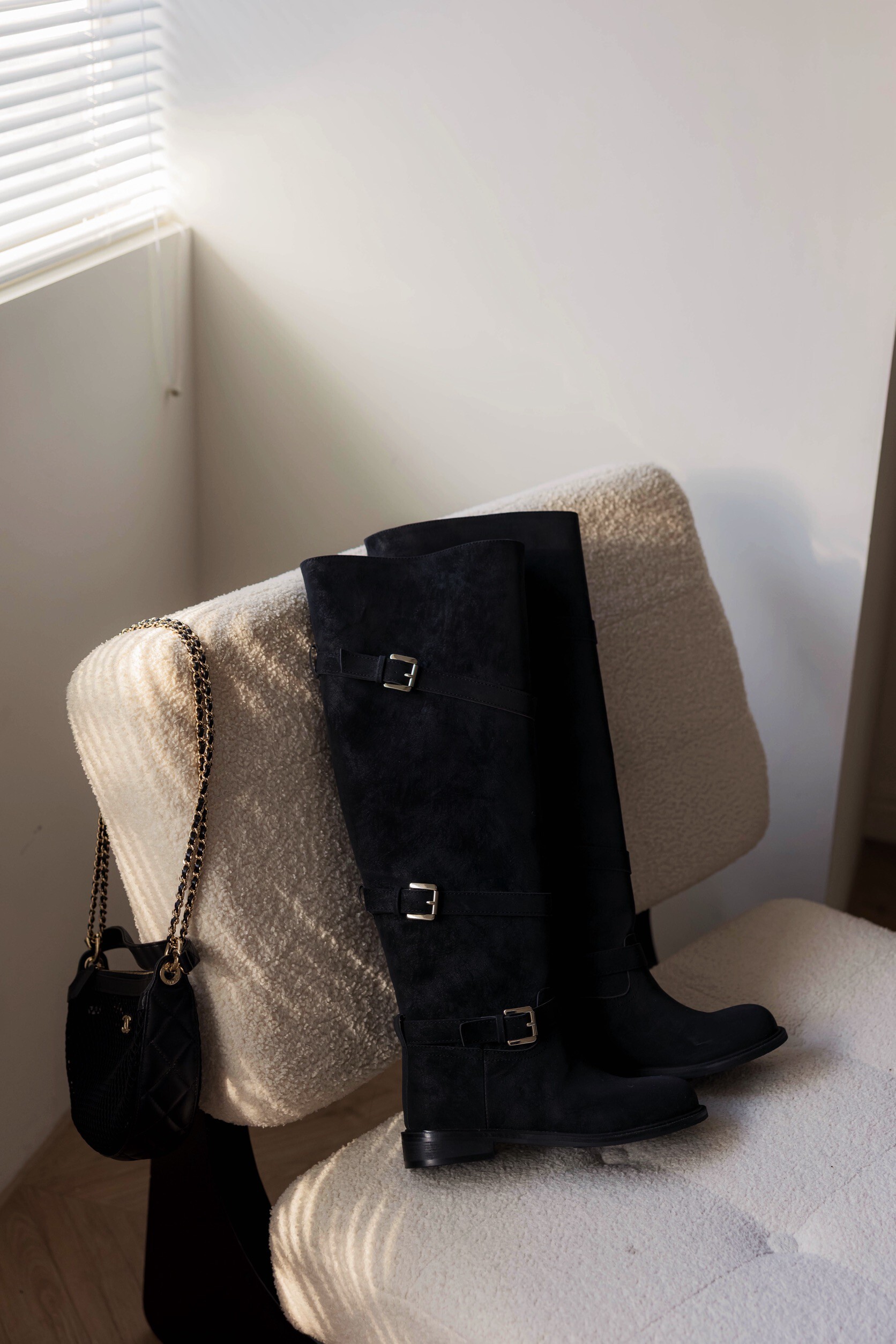 （現貨）#Z80 秋冬必收麂皮釦環膝上靴(黑/咖)#版型偏小