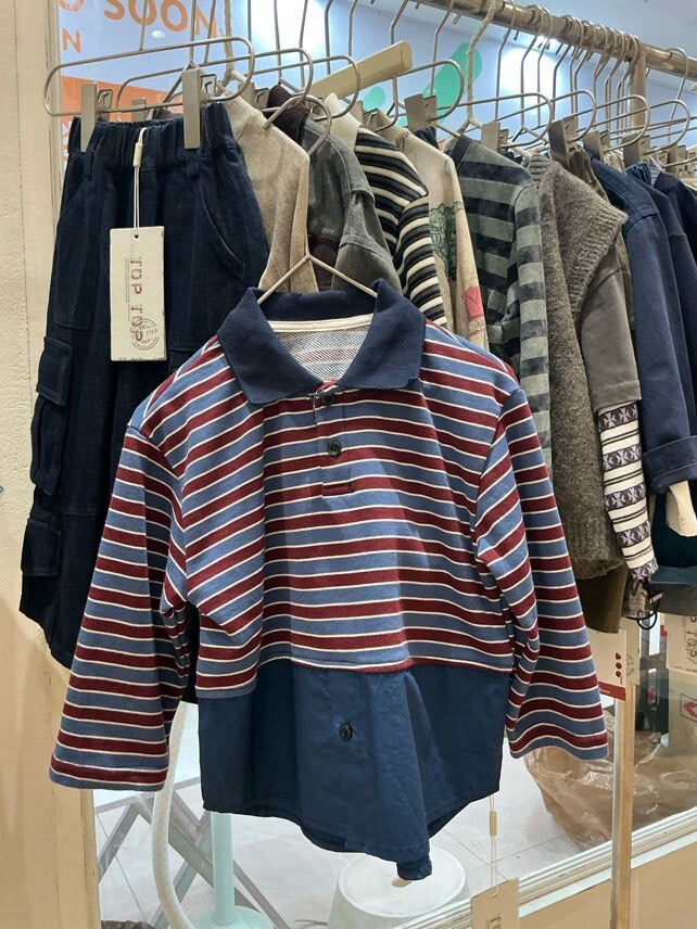 撞色拼接條紋上衣