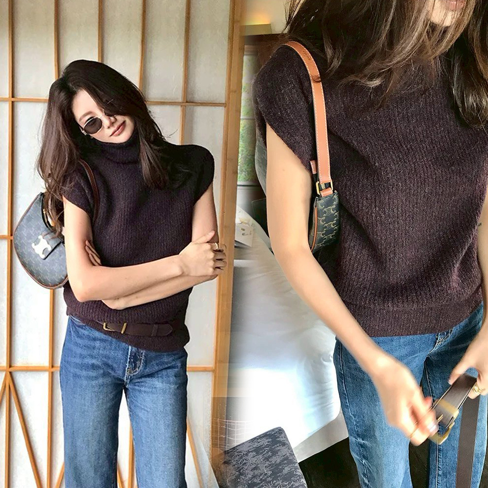 氣質韓妞高領半袖針織背心上衣-S-XL / 2色 (Elegant & Love)
