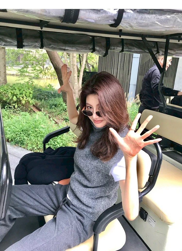 氣質韓妞高領半袖針織背心上衣-S-XL / 2色 (Elegant & Love)