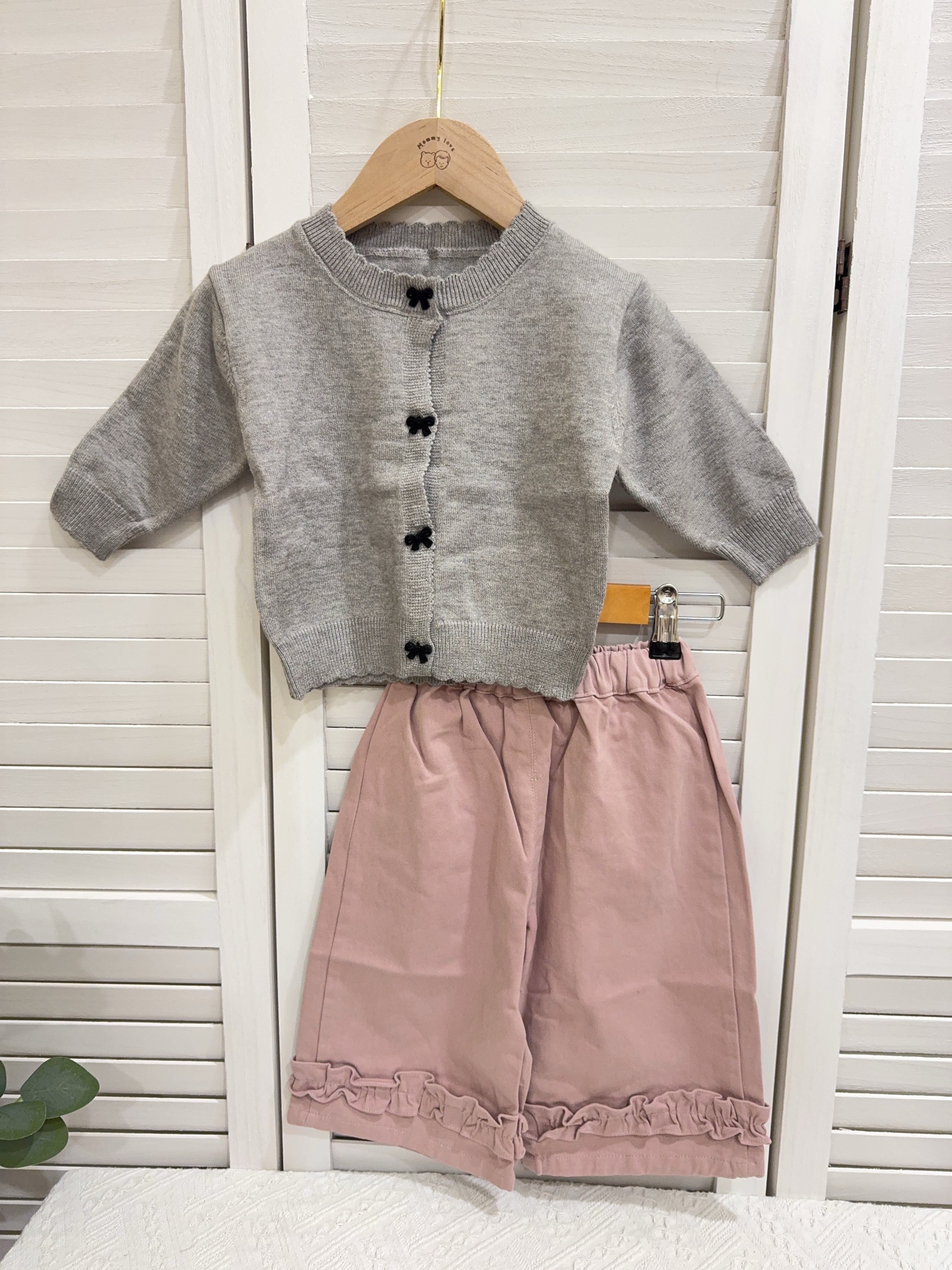 h3875粉色斜紋布花花褲c190