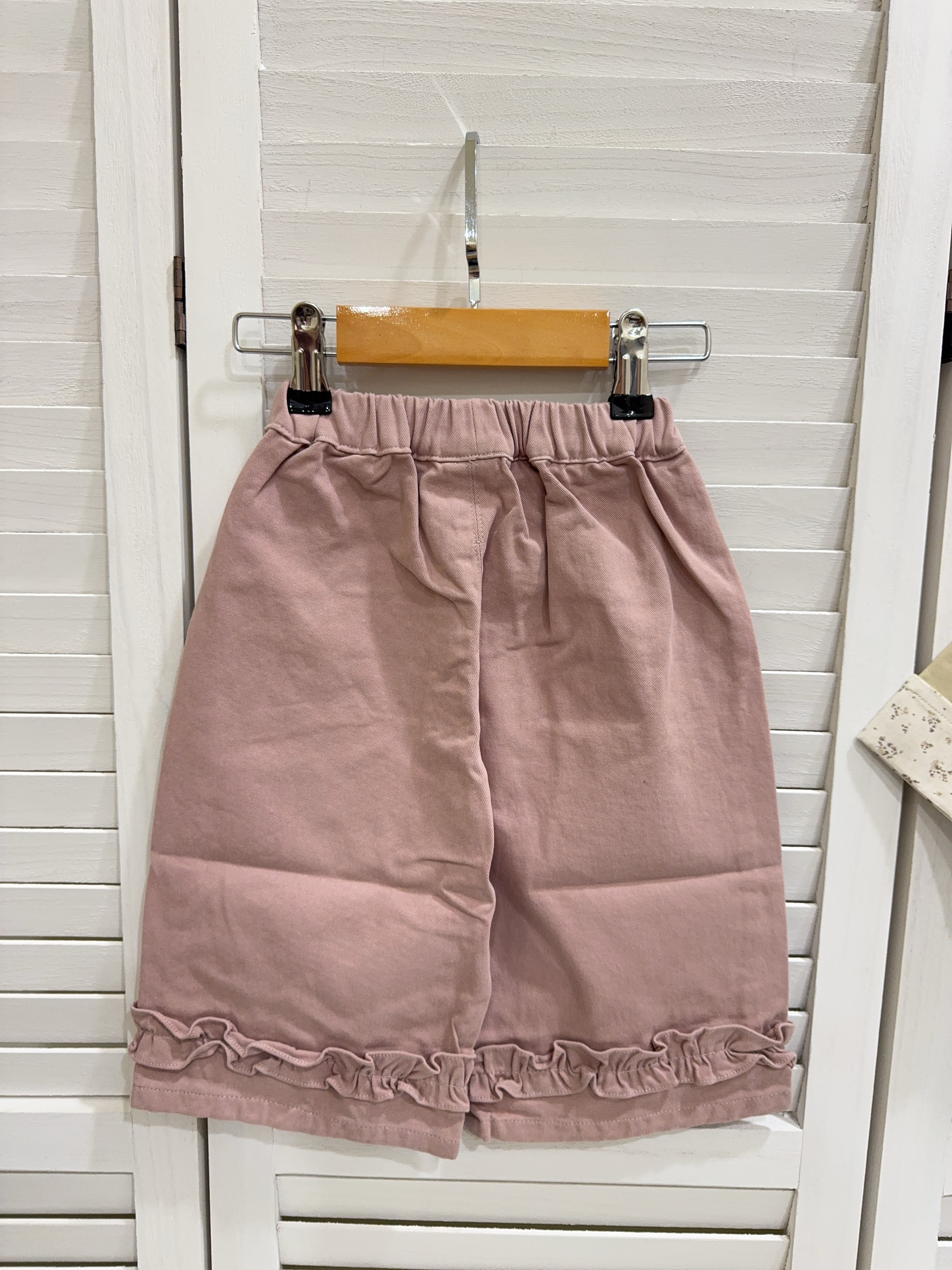 h3875粉色斜紋布花花褲c190