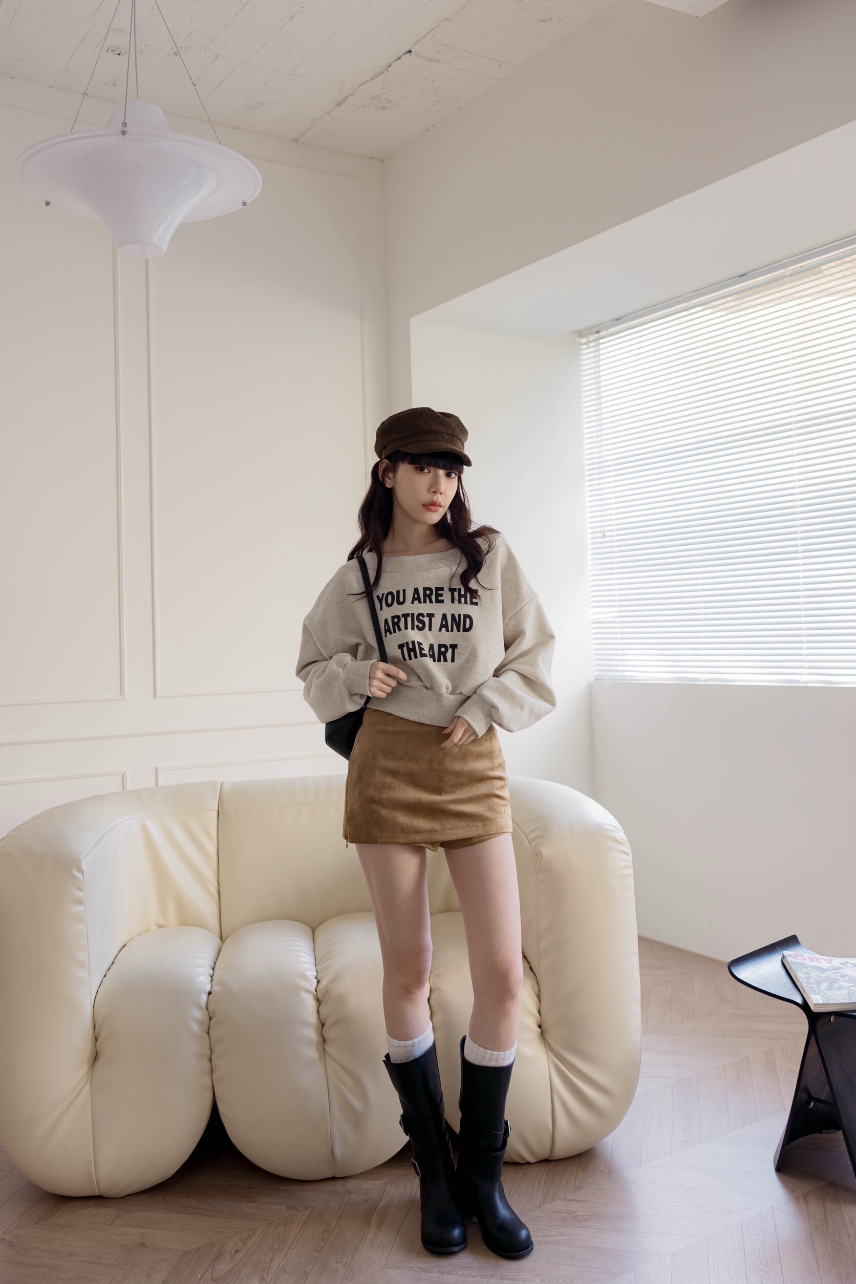 #Z24 多穿麂皮開衩裙(黑/卡其)