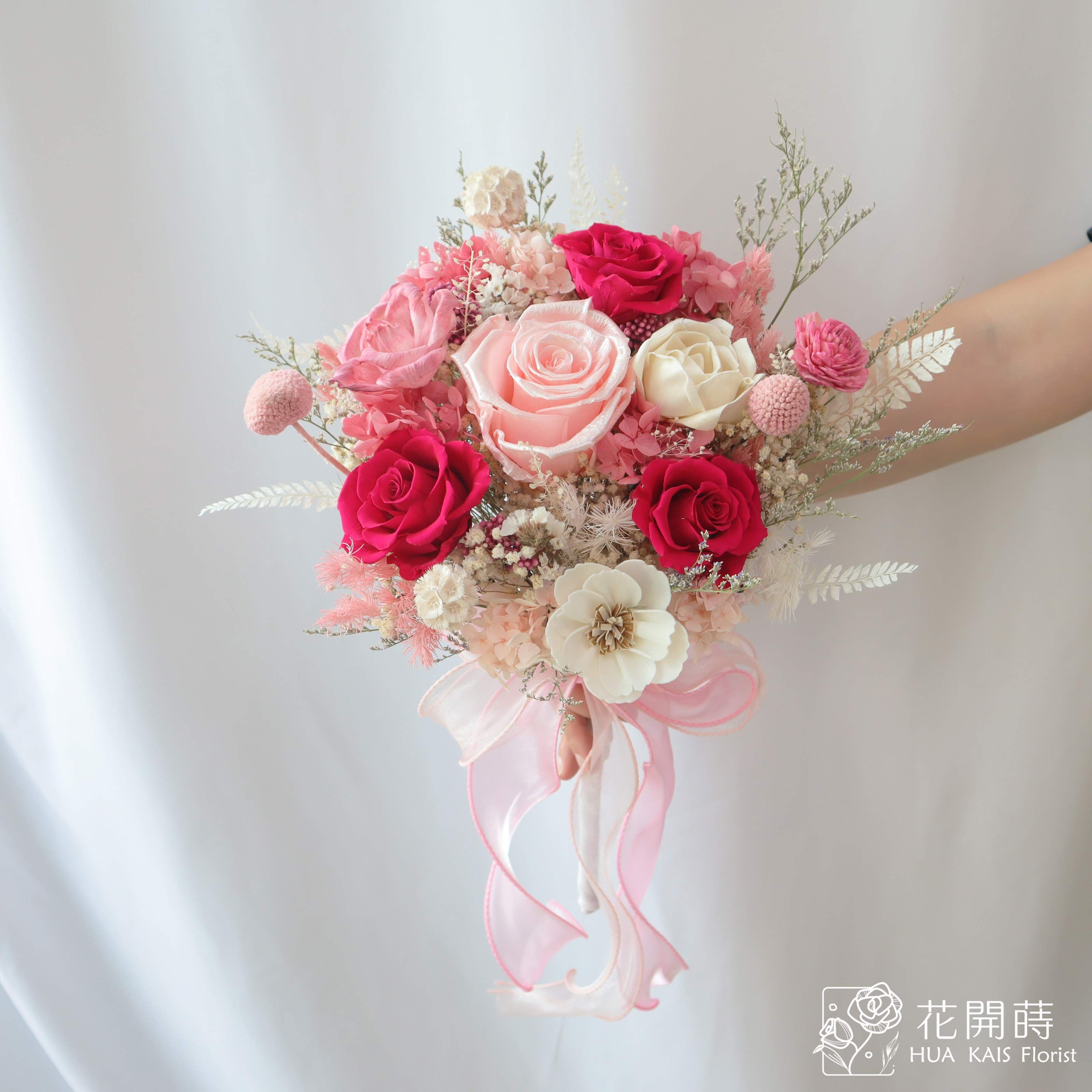新娘捧花|玫瑰心語30cm新娘捧花|永生花捧花|外拍捧花|韓式捧花|散射捧花|粉色捧花|捧花|永生捧花