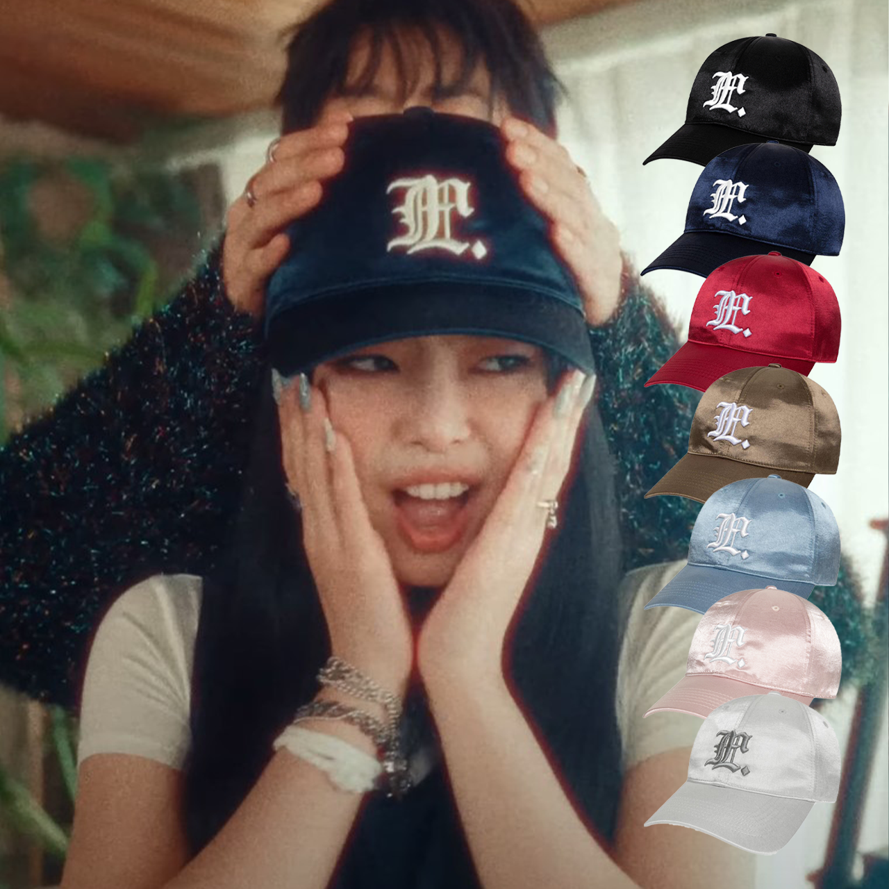 【現貨】韓國代購 Jennie同款 LMC 歌德 字母 刺繡 緞面 帽子