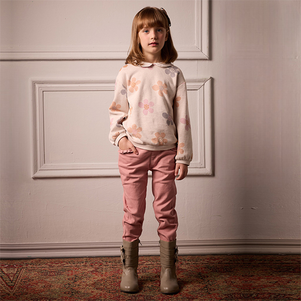 PIPPY 優雅荷葉袋口腰圍可調節長褲 粉