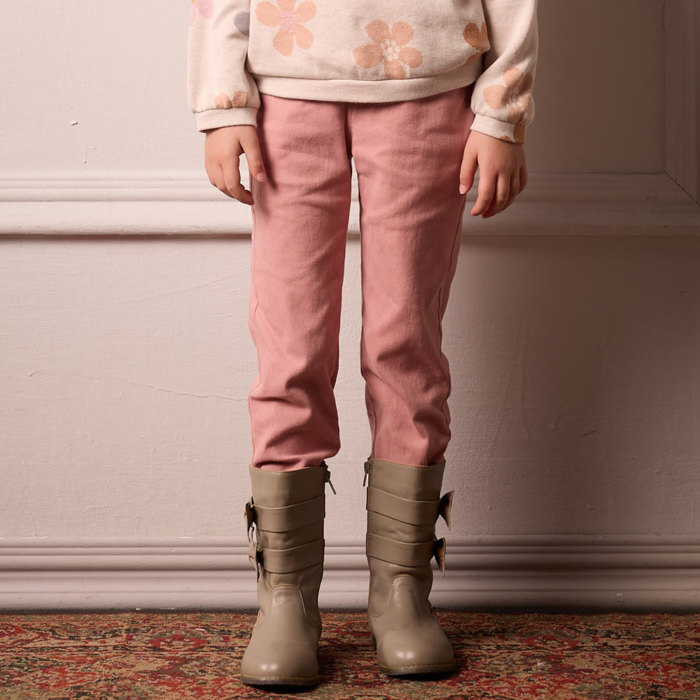 PIPPY 優雅荷葉袋口腰圍可調節長褲 粉