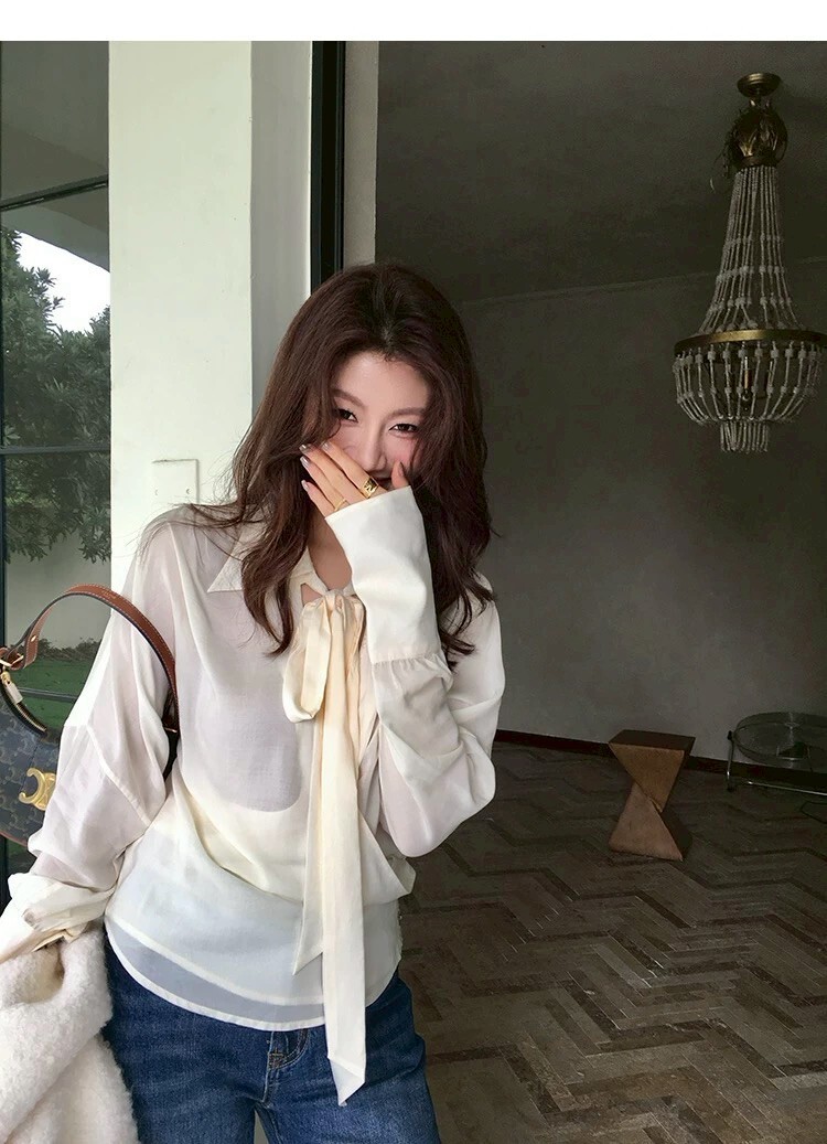 綁帶蝴蝶結側釦收腰造型翻領上衣-S-XL / 2色 (Elegant & Love)