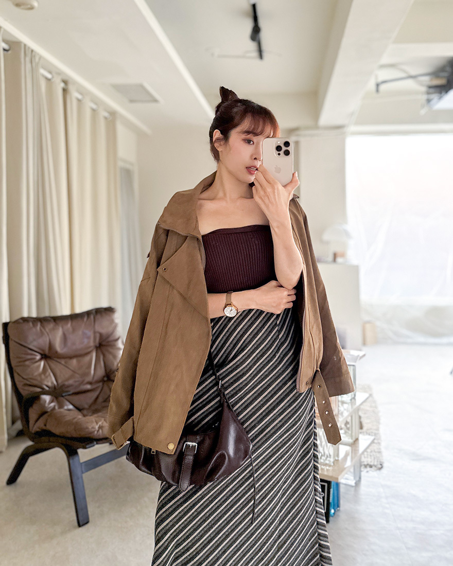 LINA LINA小辣日章純色平口坑條BRA TOP-巧克力咖