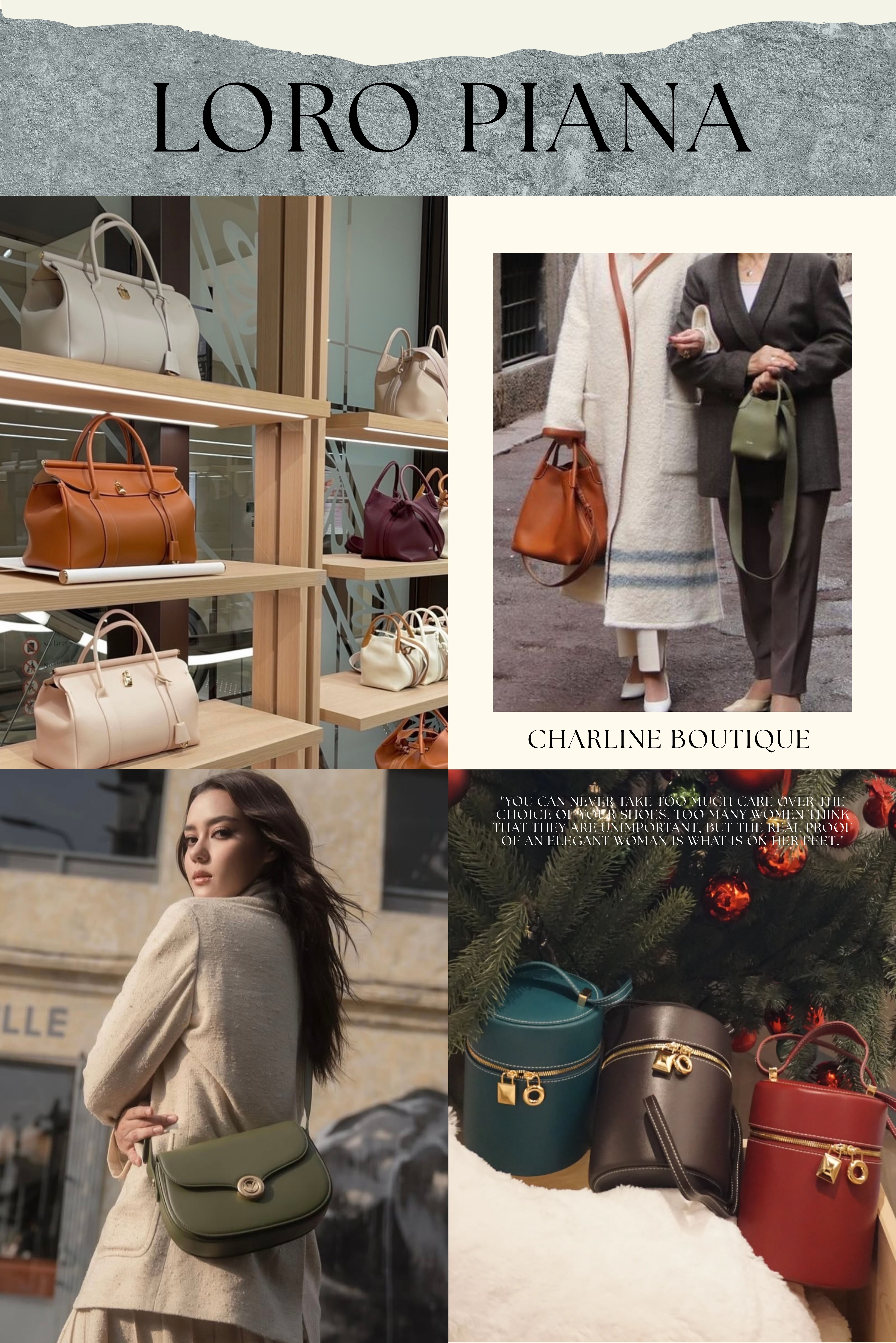 看完這篇 Loro Piana 靜奢風包款介紹後,很多人一定也有相同的疑問。以下整理出大家最常問的幾個問題,讓您更快速了解品牌魅力與入手重點。  Loro Piana 熱門包款相關Q&A  Q1:Loro Piana 為什麼這麼紅?Charline Boutique 觀察靜奢風代表品牌的崛起! A:Charline Boutique 觀察到,來自義大利的 Loro Piana 擁有近百年歷史,長期專注於頂級天然素材的開發與製作,是全球高級羊絨與羊毛的權威。品牌以低調內斂的風格與極致工藝著稱,無論是服飾、圍巾還是包款,都展現出難以取代的優雅質感。近年來,「老錢風」與「靜奢風」成為時尚主流,讓 Loro Piana 從內行人品牌走向全球舞台。    Q2:Loro Piana 最熱門的包款是哪一款? A:目前最受歡迎的是 Extra Pocket 系列,尤其是 L19 尺寸。它外型簡約、皮革細膩,被暱稱為「飯盒包」。Charline Boutique 親身觀察,這款包因實用容量與可拆肩帶設計,在貴婦圈與時尚界都超人氣。此外,根據 Charline Boutique 的收藏與市場經驗,Extra Bag L27(小方包)、Needle Bag 和 Loom Bag 也都是熱銷常勝軍,完美體現品牌靜奢工藝的核心精神。    Q3:第一次買 Loro Piana 包該選哪一款? A:如果您是第一次入手 Loro Piana 包包,Charline Boutique 建議可以從品牌最具代表性的兩款入門包開始:   Loro Piana Loom Bag L25 與 Loro Piana Small Ghiera Bag。這兩款包都是近年最受歡迎的 Loro Piana 入門包推薦——Loom Bag L25 以極簡方形輪廓與柔軟皮革著稱,實用又不失優雅氣質;而 Small Ghiera Bag 則融合品牌標誌性的金屬環扣設計,能輕鬆在休閒與正式場合之間切換風格。  根據 Charline Boutique 顧客實際回饋,這兩款包不僅 容量實用、背感輕盈、皮革耐用度高,也是 第一次購入 Loro Piana 包包時最令人滿意的選擇。    Q4:Loom Bag 和 Hermès Birkin 看起來很像,差在哪? A:Charline Boutique 留意到,兩款包在輪廓上相似,但個性截然不同。Loom Bag 更輕盈柔軟、線條流暢;Birkin 則更挺、有結構感。客人最有感的是 Charline Boutique 提供的建議:若想展現日常優雅選 Loom Bag,若偏好正式氣場則選 Birkin。    Q5:Loro Piana 的鞋子好穿嗎?值得買嗎?  A:Loro Piana 最受歡迎的就是Summer Walk 和 Open Walk 系列,以柔軟麂皮與羊絨內襯製成,腳感輕盈又服貼,像踩在雲上一樣舒服。根據 Charline Boutique 的經驗,這兩款鞋的剪裁符合亞洲腳型,透氣度高、久走也不累,非常適合日常通勤或旅行穿搭。品牌注重細節與工藝,鞋底柔軟、縫線細膩,兼顧時尚與舒適,是「靜奢風」鞋款中最值得投資的選擇之一。    Q6:Loro Piana 包有哪些顏色最經典? A:Charline Boutique 觀察這幾年的趨勢發現,最受歡迎的顏色包括 駝色(Camel) 和 沙灰色(Sandstone)。 品牌靈感多來自大自然:  大地色系:海軍藍、烈酒棕(Kummel)、暖褐色、茶室棕(Tea Room)    飽和色系:深紅色(Dark Cerise)、磚紅色 這些色調能輕鬆融入日常穿搭。Charline Boutique 自己覺得,這些微妙色差正是 Loro Piana 最迷人的細節所在。    Q7:Loro Piana 很貴但值得嗎?  A:絕對值得。Loro Piana 的價格確實高昂,但那是因為品牌堅持使用世界上最頂級的天然纖維,如稀有駱馬毛與高品質羊絨,並全程在義大利工坊手工製作。Charline Boutique 的經驗分享指出,許多客人原本覺得價格偏高,但穿過或背過一次後就理解它的價值所在——柔軟的觸感、極致的舒適度,以及那種「不說話卻讓人感覺高級」的氣場。對懂質感的人來說,Loro Piana 不只是奢侈品,而是一種會越用越愛、越穿越值得的投資。    Q8:Loro Piana 包哪裡買得到? A::Charline Boutique 常常遇到客人詢問這題。Loro Piana 在全球主要城市都有專賣店,也可透過品牌官網或授權精品通路購買。如果想找熱門或限量色款,也能透過 Charline Boutique 的代購服務預訂。    Q9:Loro Piana 是不是比 Hermès 更低調? A:Charline Boutique 覺得,Loro Piana 的奢華更屬於「靜默型的高級」。Hermès 以經典設計與皮件工藝象徵地位與收藏價值,而 Loro Piana 則透過羊絨、駱馬毛與極簡線條展現質感。很多客人都說喜歡 Loro Piana 是因為沒有明顯 Logo、卻一眼能看出氣質,像是「懂的人自然懂」的奢華。兩者都代表頂級品味,只是 Loro Piana 的低調更貼近日常、柔和卻難以忽視。    Q10:有哪些像 Loro Piana 一樣低調又沒有 Logo 的品牌? A:Charline Boutique 整理後的心得是,若你喜歡低調奢華風,可以關注 The Row、Brunello Cucinelli、Bottega Veneta、Delvaux、Valextra 等品牌。它們都以極簡線條、柔和色調與精湛工藝取勝,不需 Logo 就能讓人一眼感受到質感與品味。