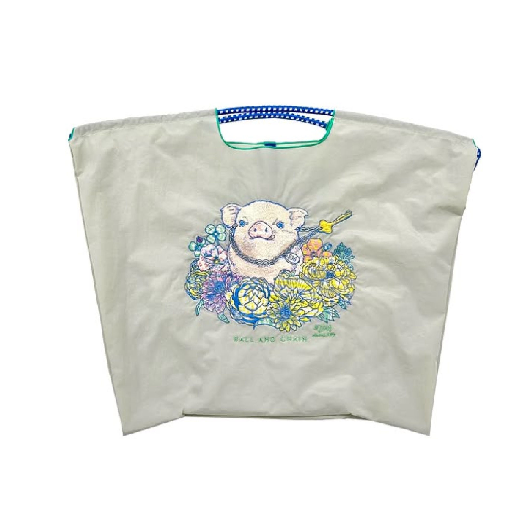 Ball＆Chain 刺繡環保購物袋 L號 - 淺灰 (31311684)