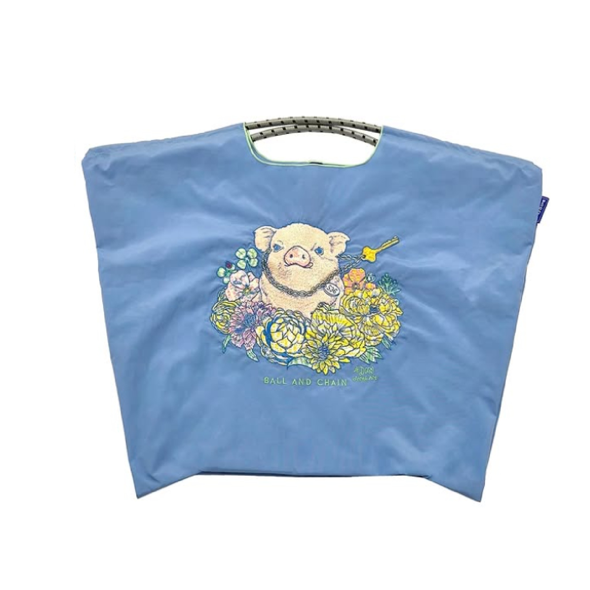 Ball＆Chain 刺繡環保購物袋 L號 - 藍 (31311674)