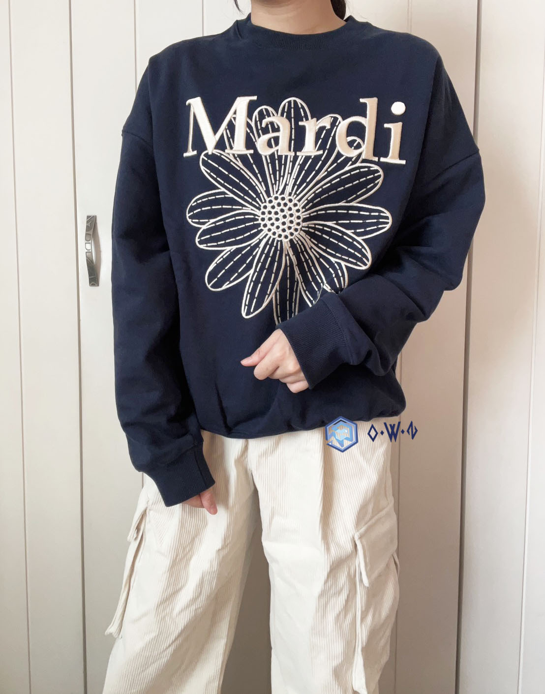 【OWN】Mardi Mercredi 長袖衛衣 厚磅 花花 雛菊 經典 秋冬 刺繡 新品 女款 單一尺寸 黑 藍