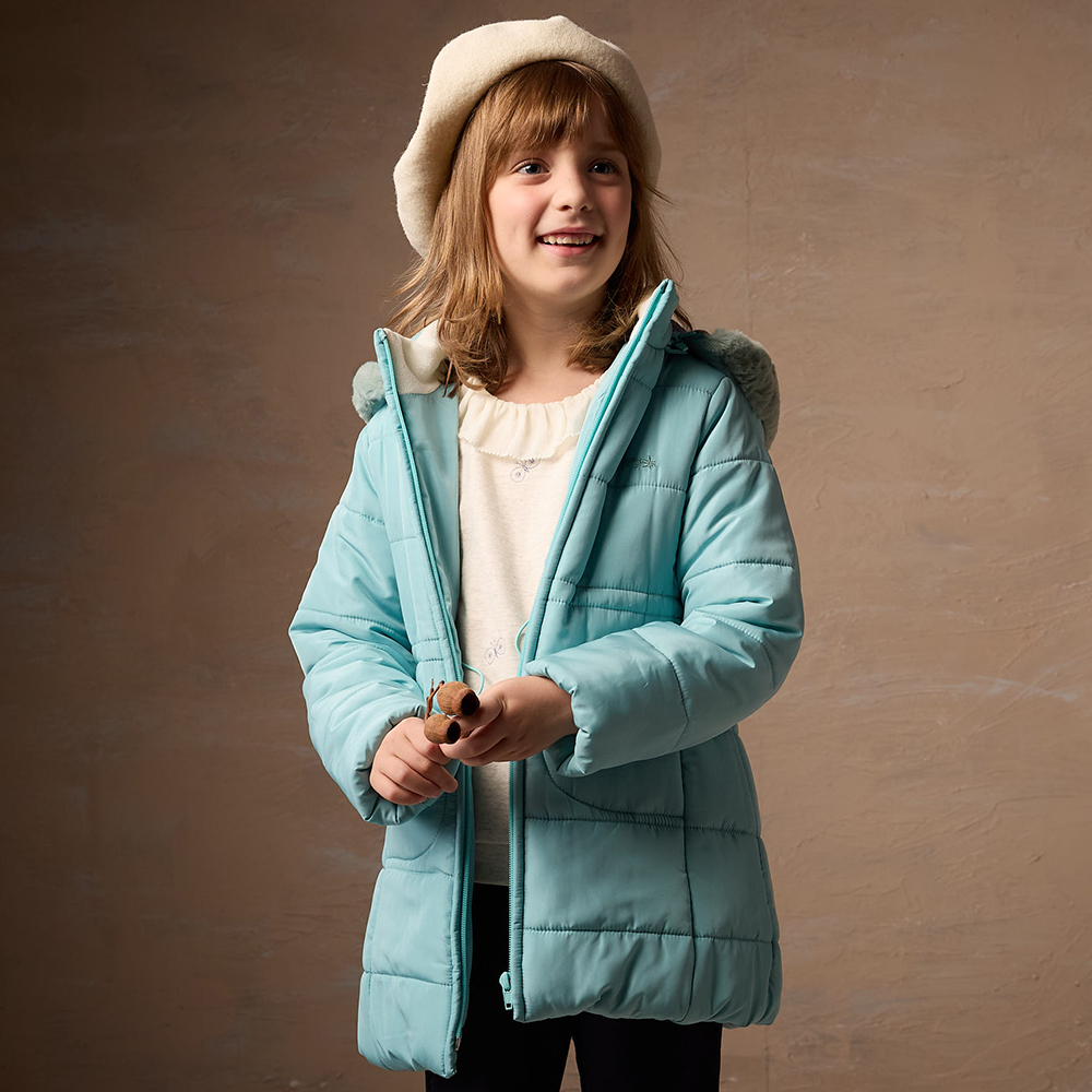 PIPPY 優雅暖暖仿絲棉可拆式連帽鋪棉外套 綠