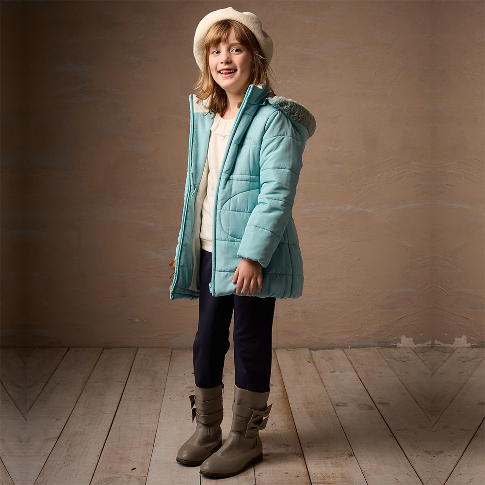 PIPPY 優雅暖暖仿絲棉可拆式連帽鋪棉外套 綠