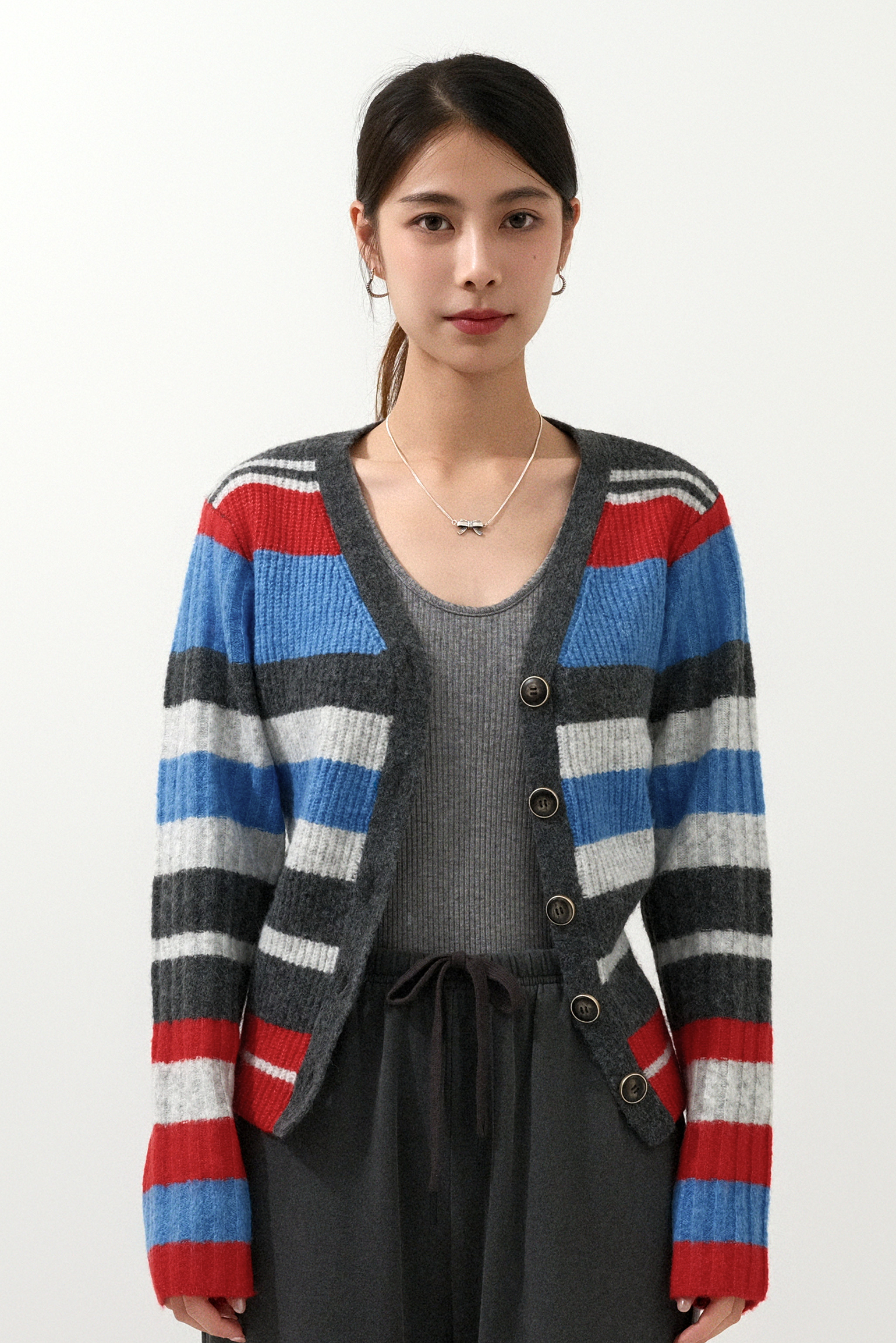 彩間粗幼坑紋冷cardigan (現貨款式）