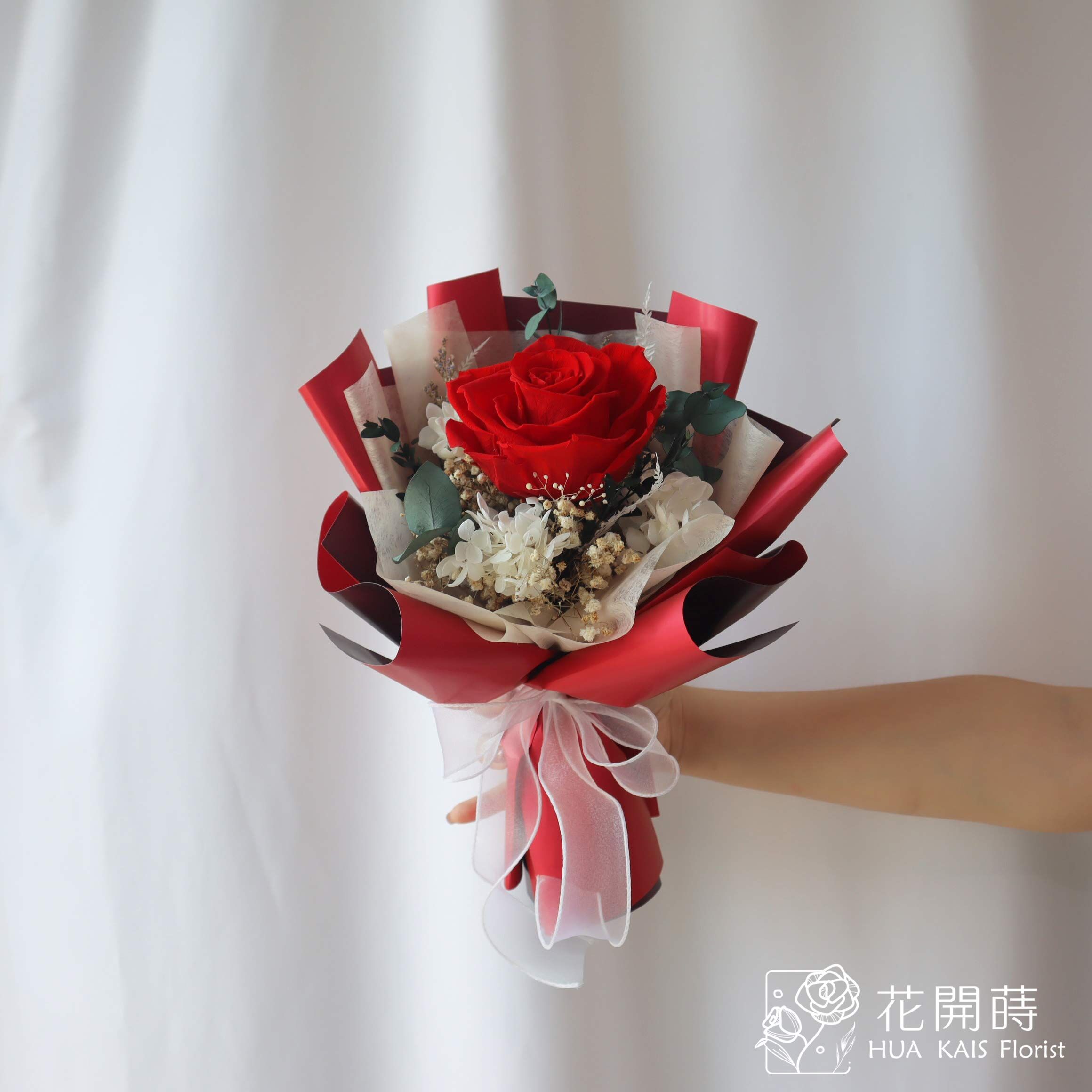 永生玫瑰花束|森林紅單支花束S|單枝花束|永生花|情人節花束|小花束