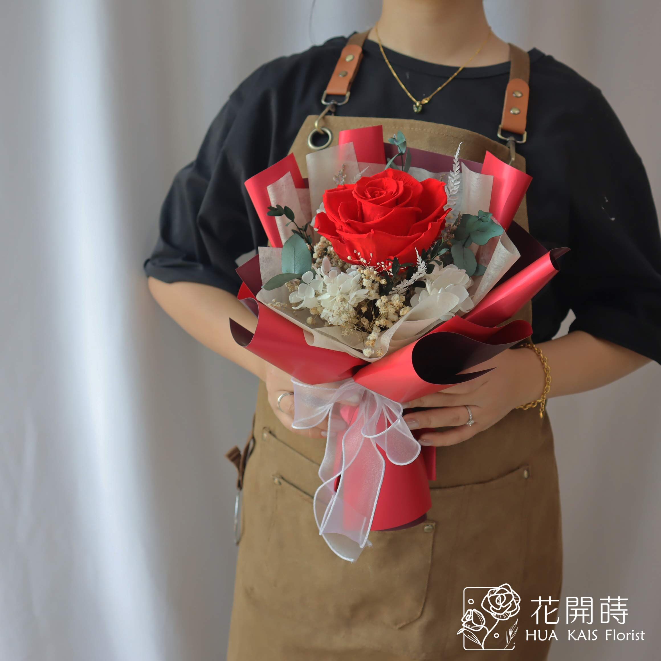 永生玫瑰花束|森林紅單支花束S|單枝花束|永生花|情人節花束|小花束