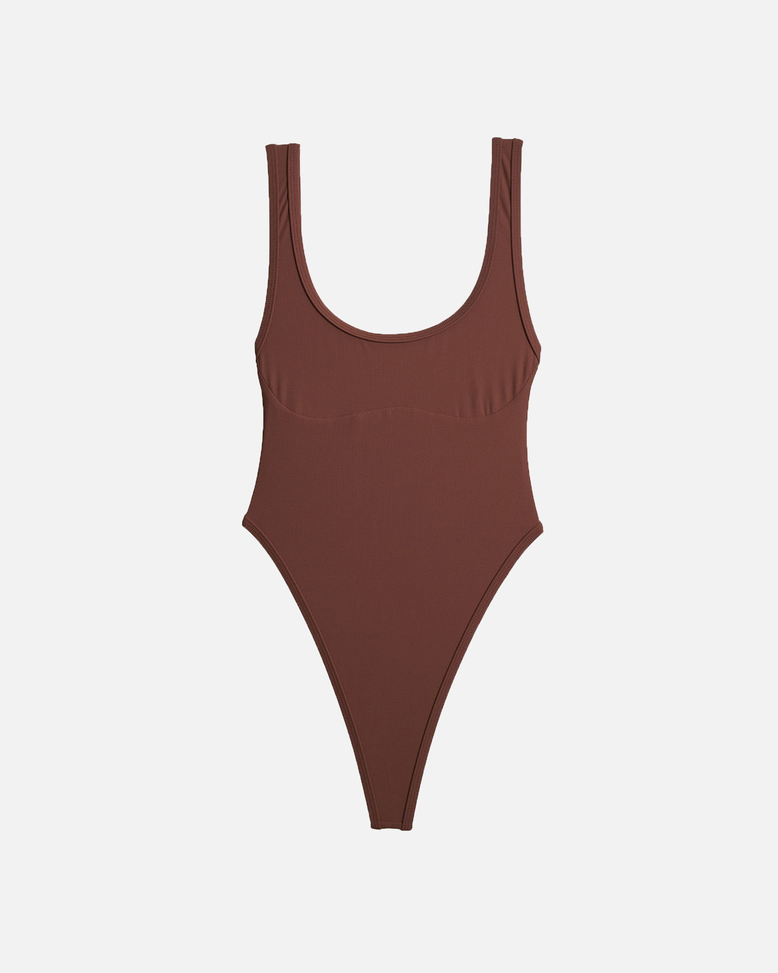 【羅紋咖啡糖】Uoo U領無墊高衩丁字連身泳裝