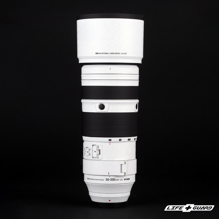LIFE+GUARD OM SYSTEM ED 50-200mm F2.8 IS PRO Lens skin 貼膜展示圖，LIFE+GUARD 風格設計