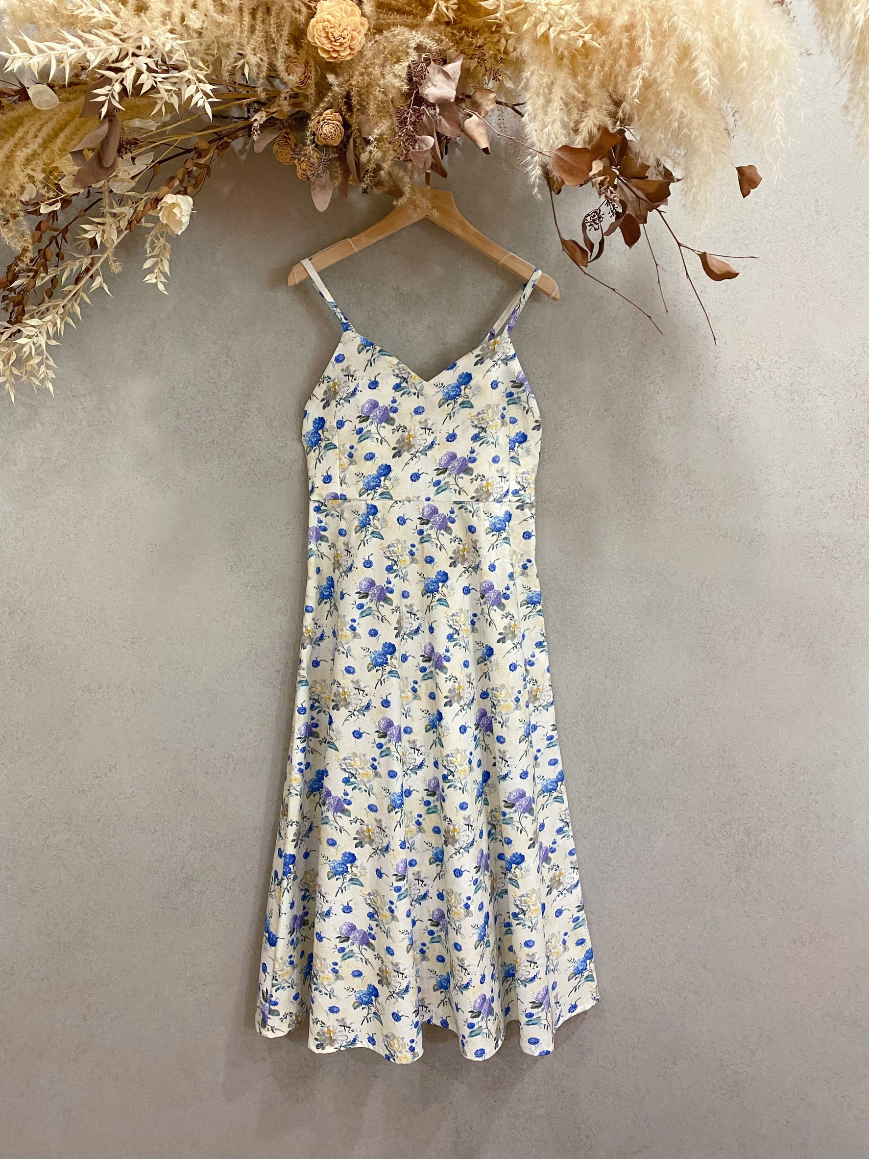 藍紫繡球白山茶 媽咪精靈長洋裝