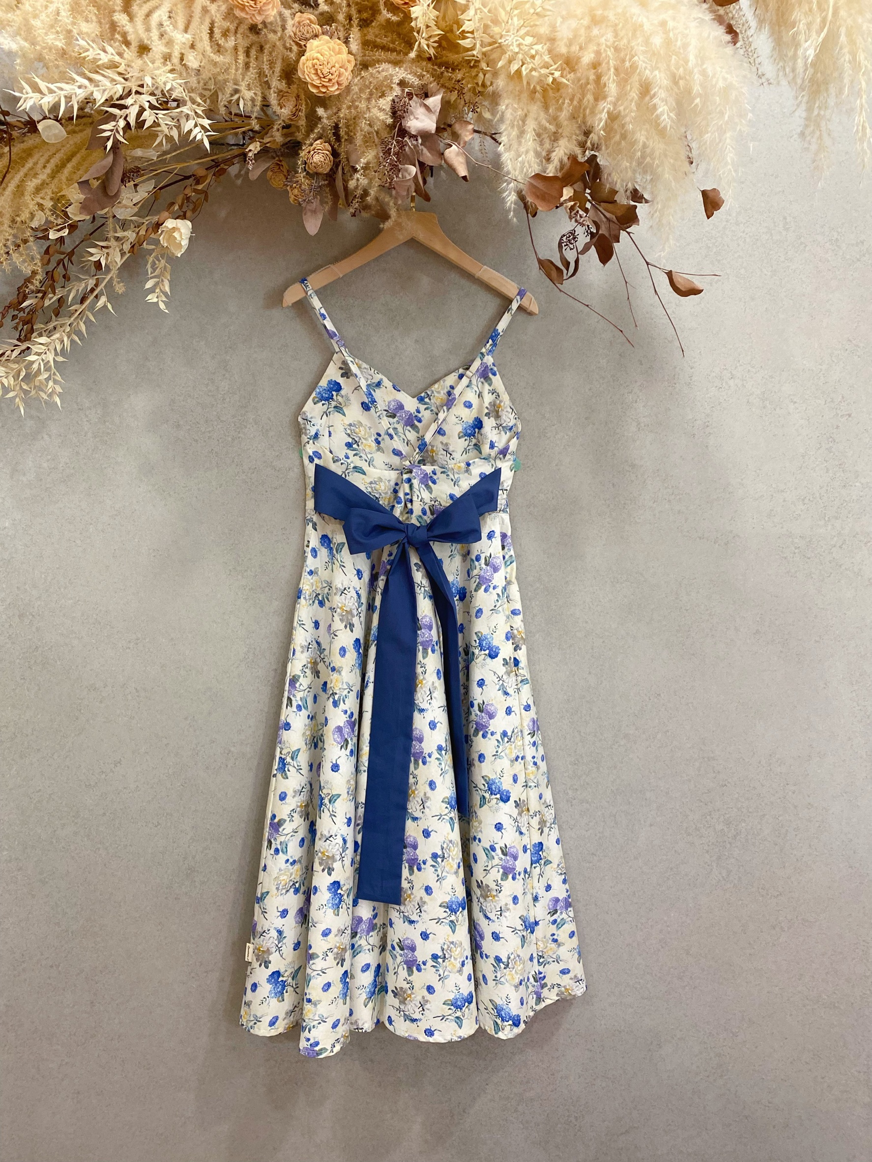 藍紫繡球白山茶 媽咪精靈長洋裝