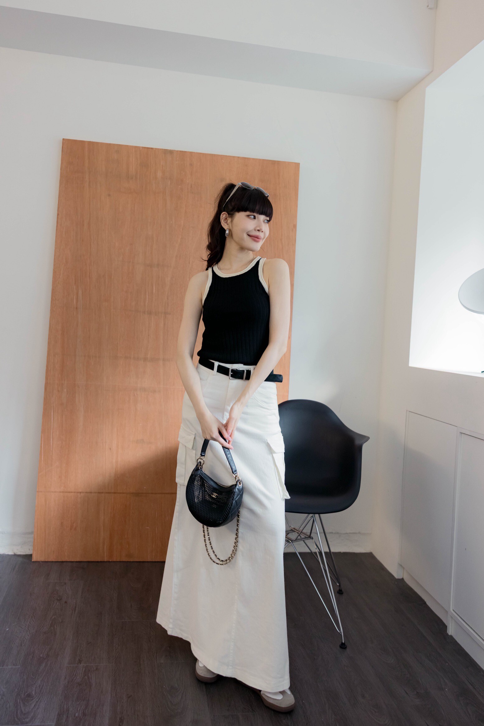 (現貨)#Z43 軟料工裝長裙(白/奶茶)#版型偏小