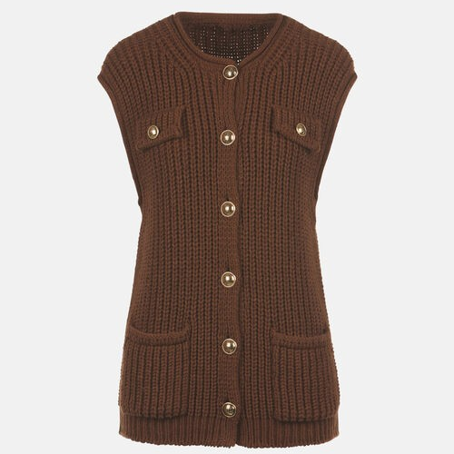 1LS1015-009 LUISA SPAGNOLI Macri Sleeveless Cardigan Brown #100076.0951 (C-EU-E)