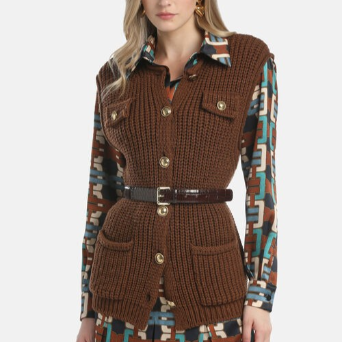 1LS1015-009 LUISA SPAGNOLI Macri Sleeveless Cardigan Brown #100076.0951 (C-EU-E)