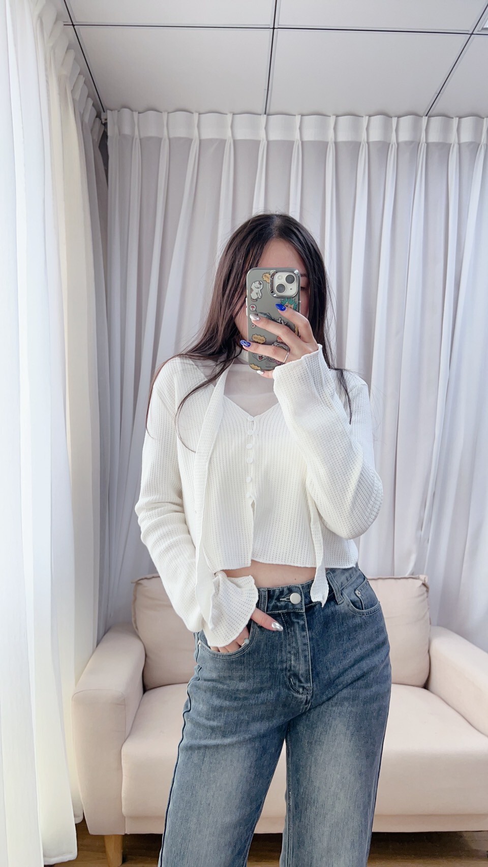 附綁帶排扣v領坑條衣