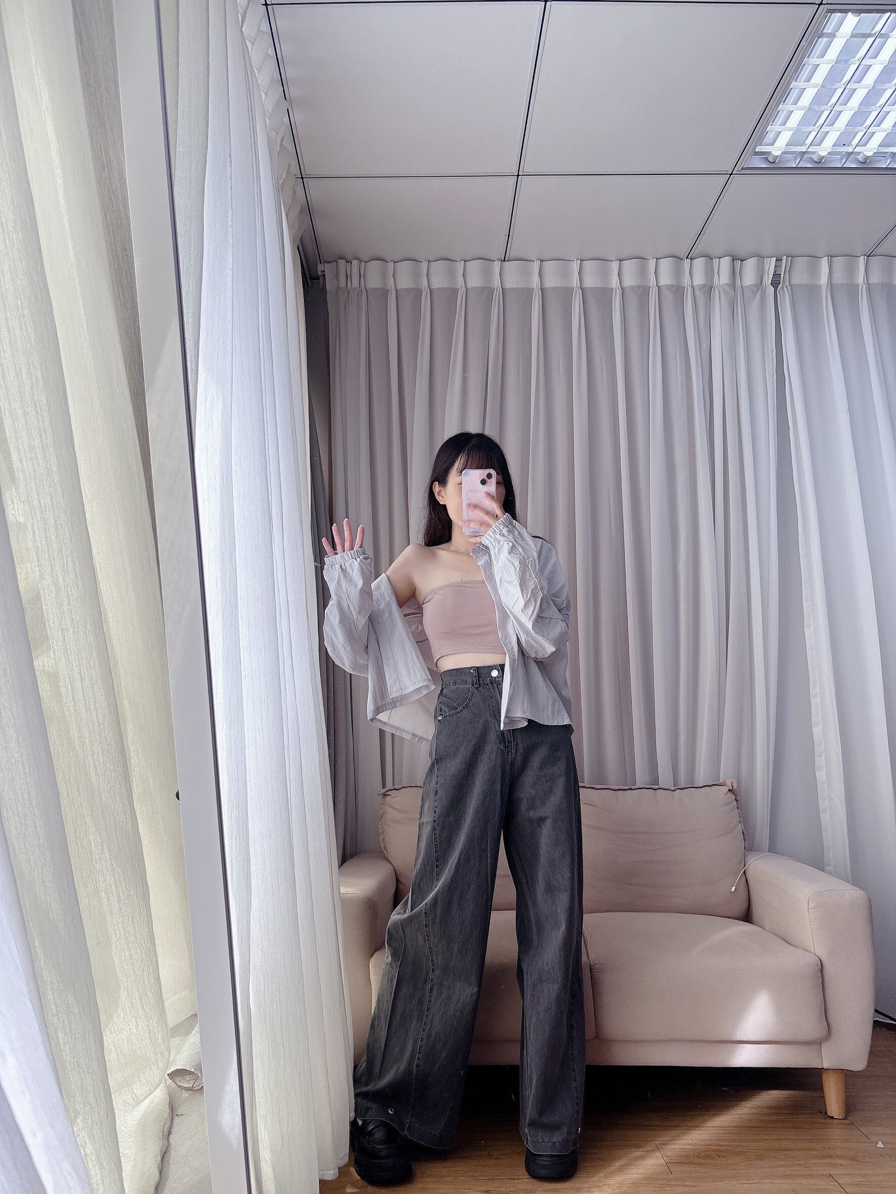 短短自留~水洗牛仔下釦兩穿褲