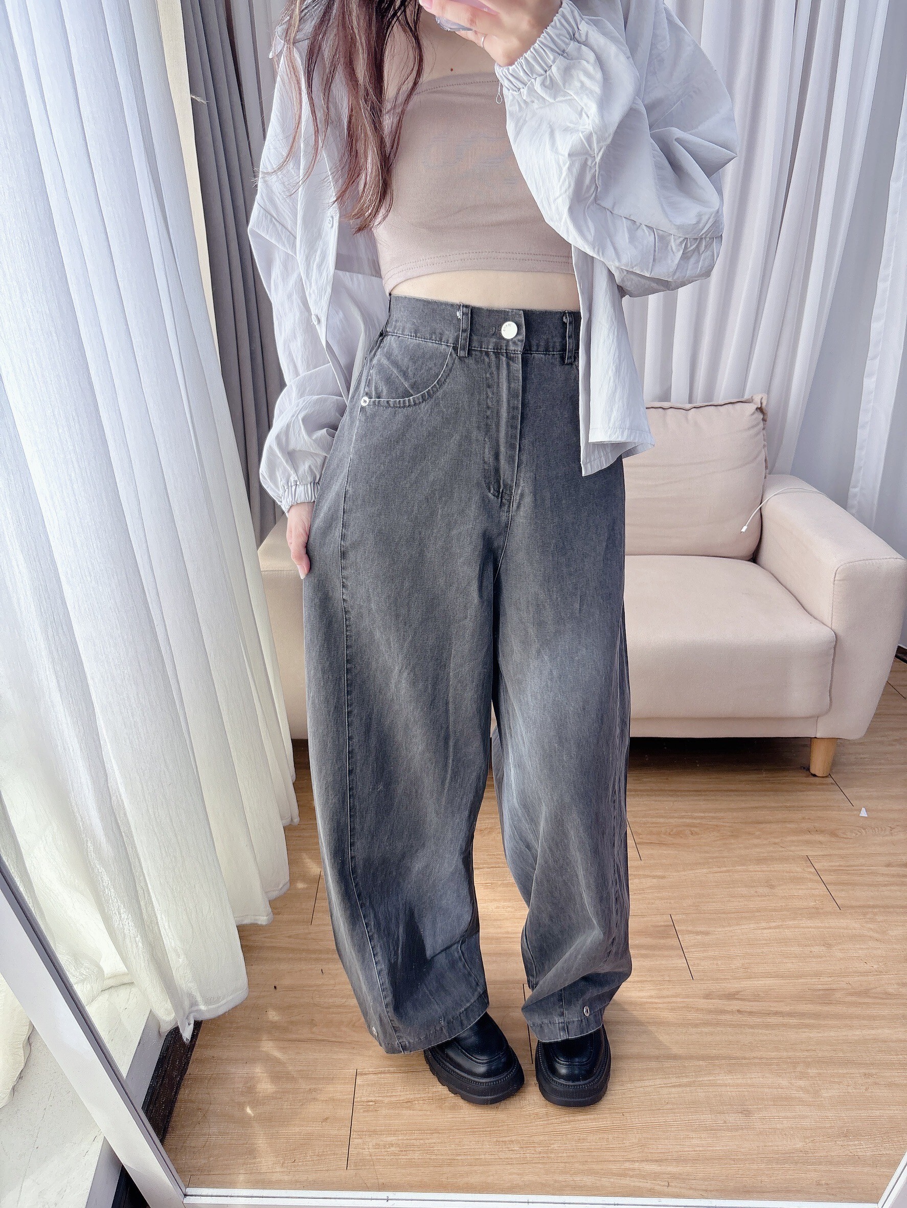 短短自留~水洗牛仔下釦兩穿褲