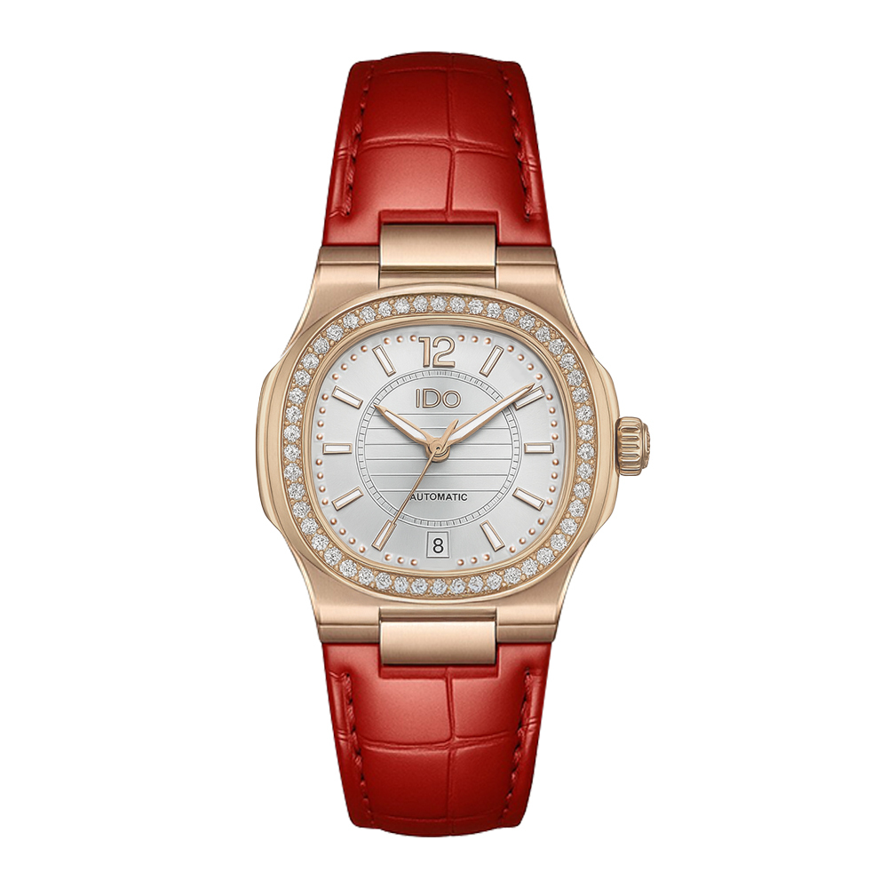 【I DO】IDO802M I 晶鑽錶圈 日期顯示 夜光 鏤空錶蓋 真皮 手錶