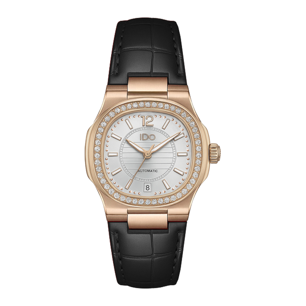 【I DO】IDO802M I 晶鑽錶圈 日期顯示 夜光 鏤空錶蓋 真皮 手錶