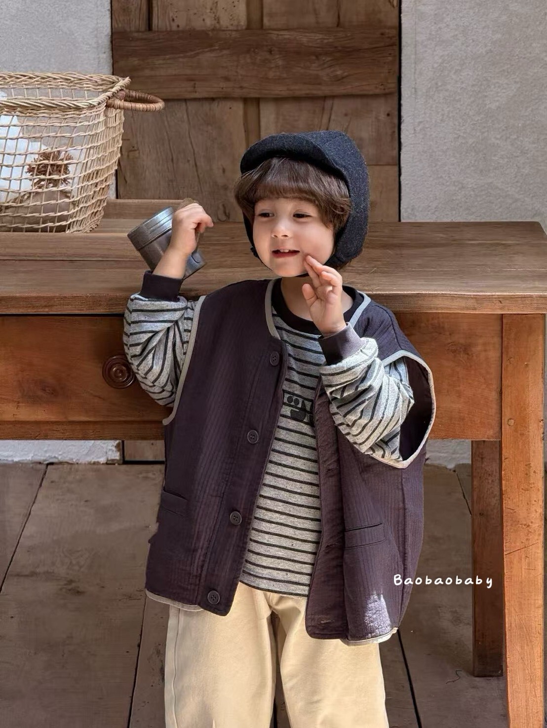 撞色口袋棉柔背心