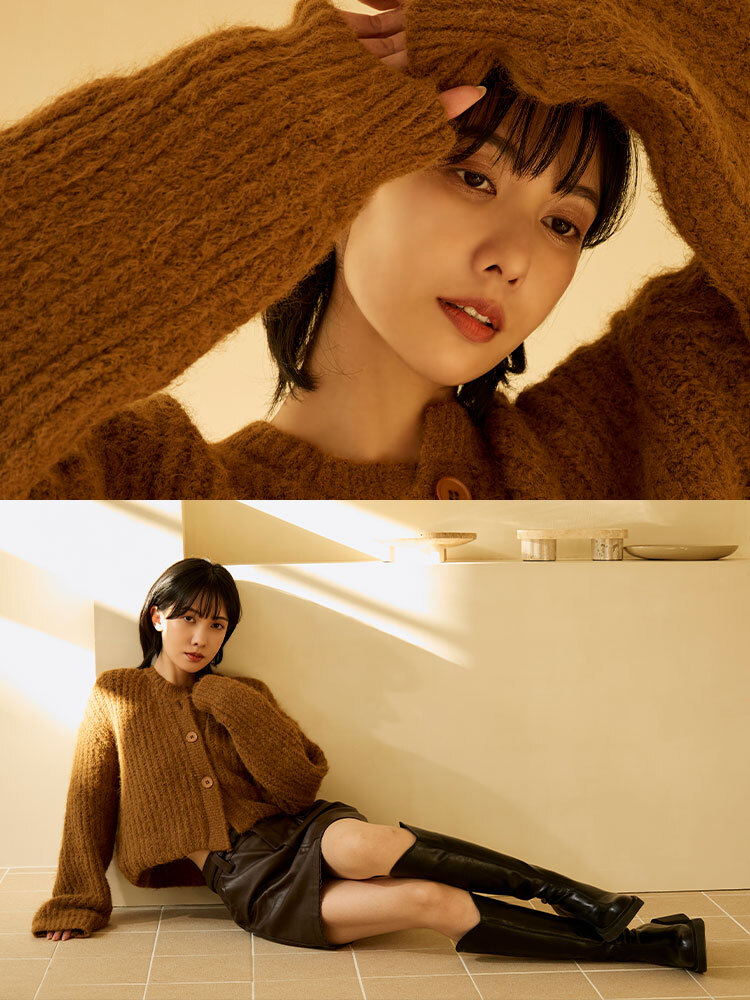 氛圍感圓領針織外套(8%羊毛）