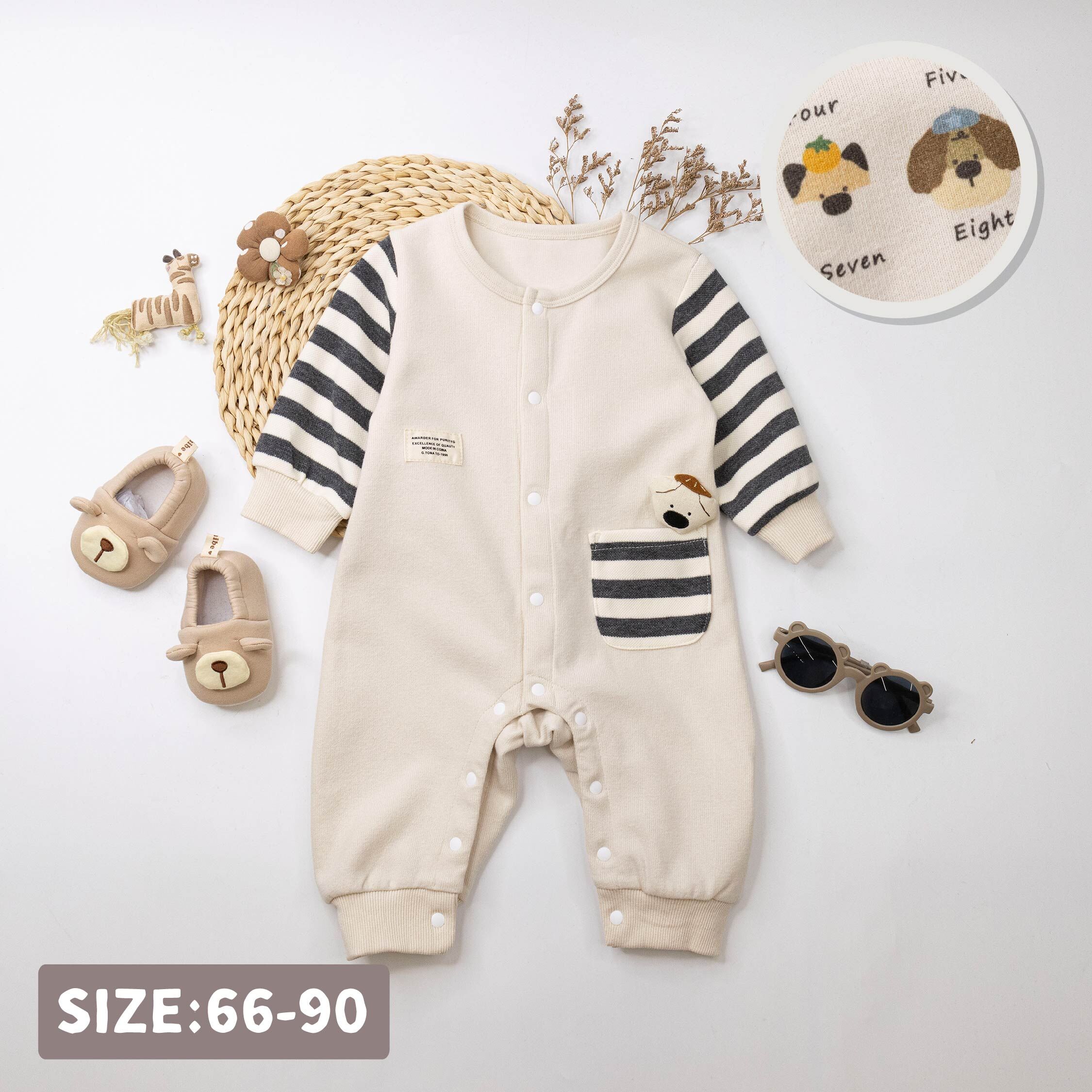 【JG3344】萌萌小狗狗條紋拼接連身衣