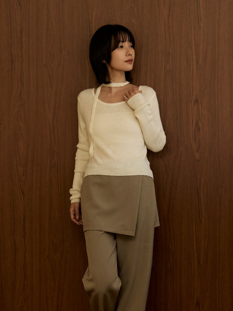 2603 圓領繫帶柔膚針織上衣