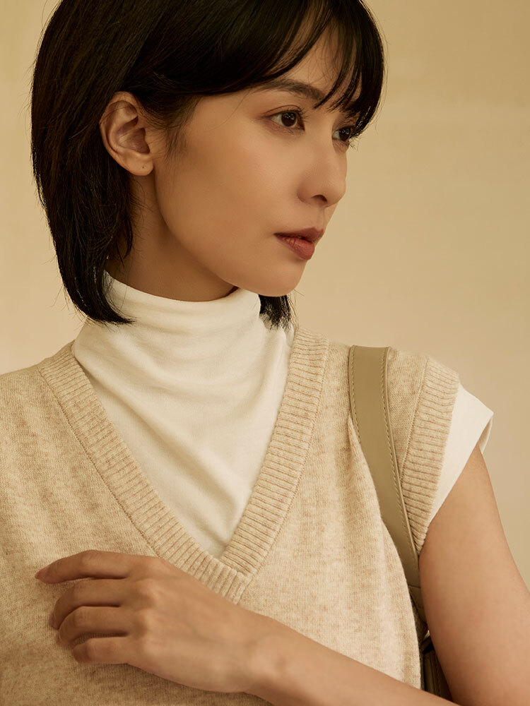 2603 V領羅紋縮口針織背心