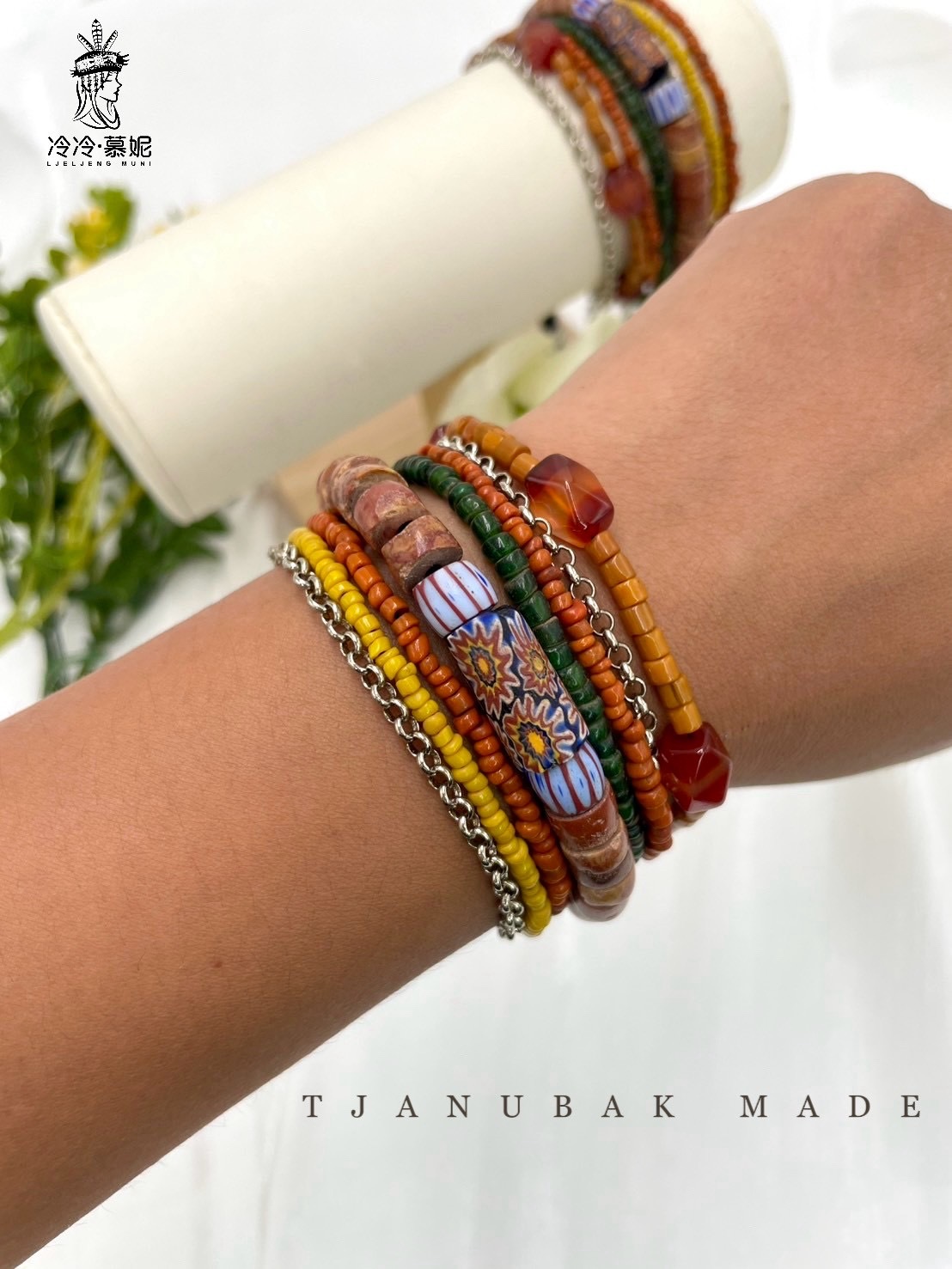 W-No.38貿易老珠六條式手鍊16cm