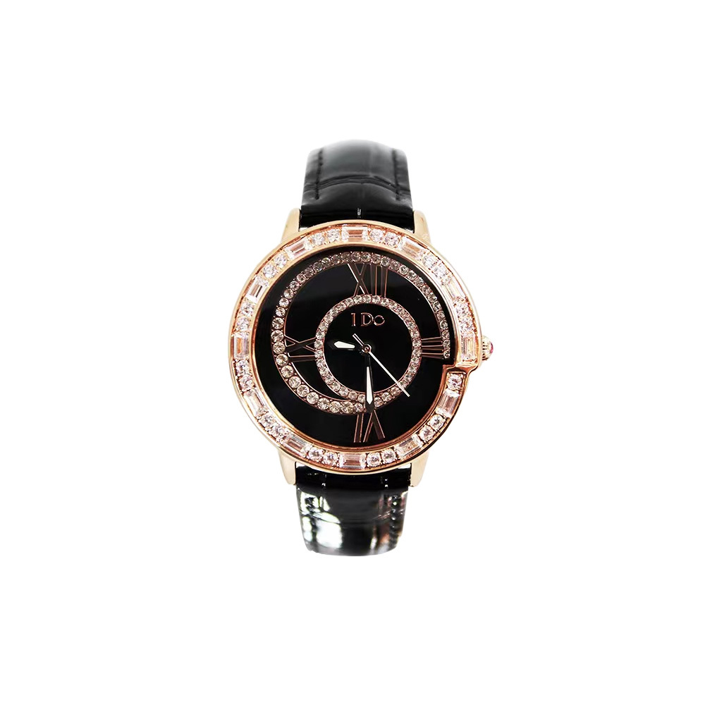 【I DO】時光之約系列 時尚 晶鑽錶圈 夜光 牛皮錶帶 女款 手錶