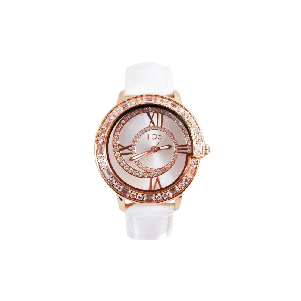 【I DO】時光之約系列 時尚 晶鑽錶圈 夜光 牛皮錶帶 女款 手錶
