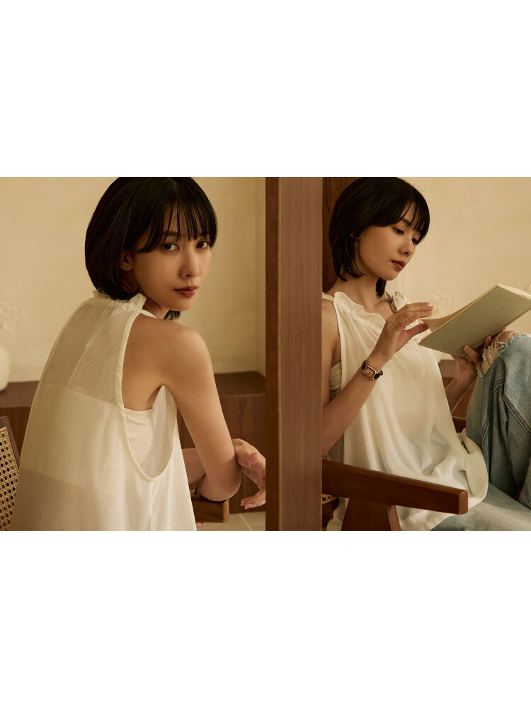 OH!HER 法式花綁帶削肩上衣（100%萊賽爾）