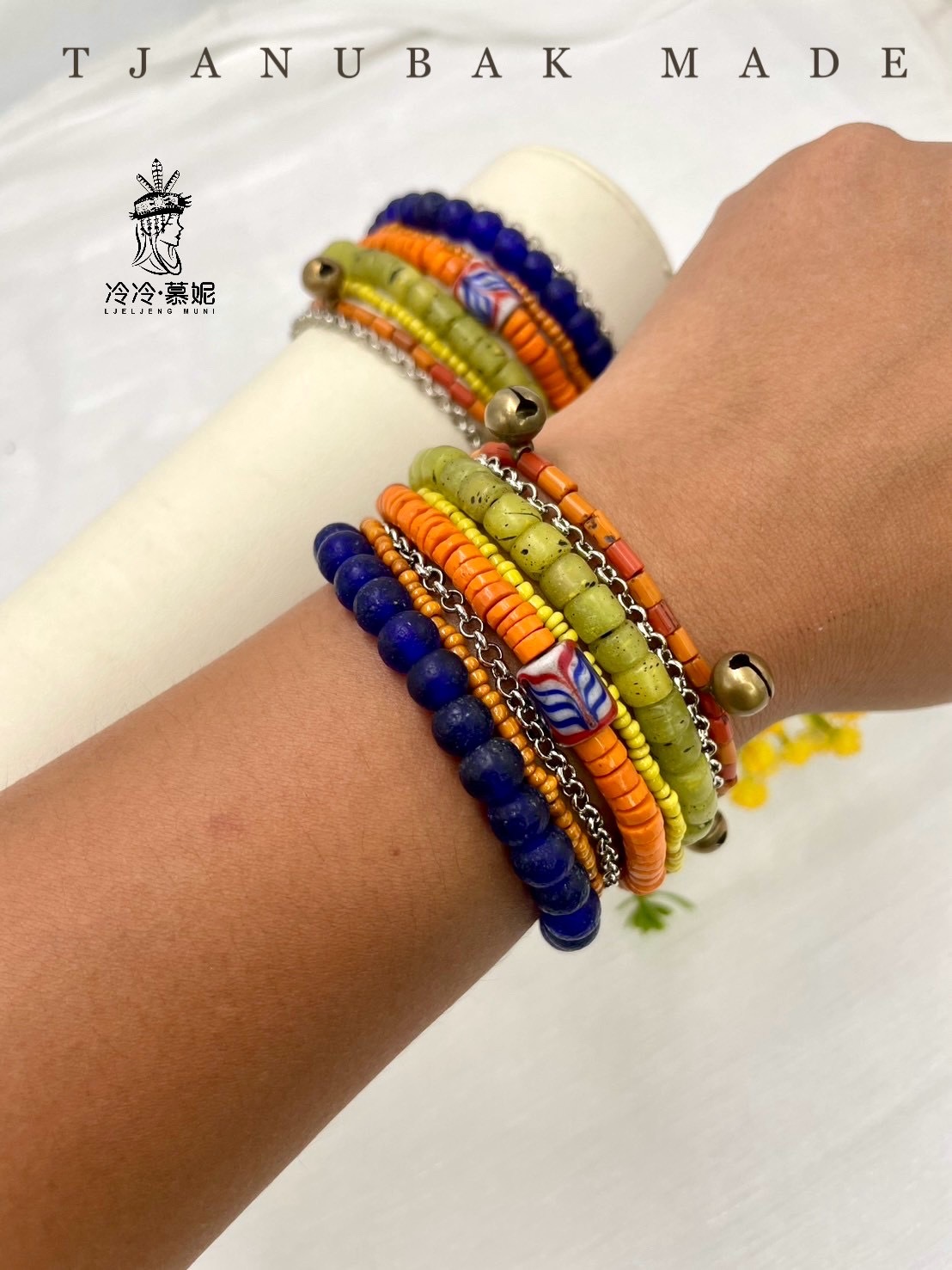 W-No.41貿易老珠六條式手鍊16cm