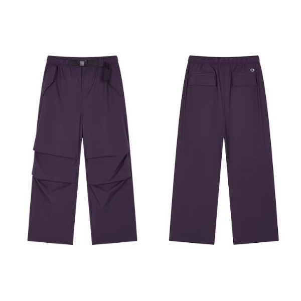 男款-RETRO SPORTS 拼接工作長褲-黑色/深紫色（U5CPTSM023）