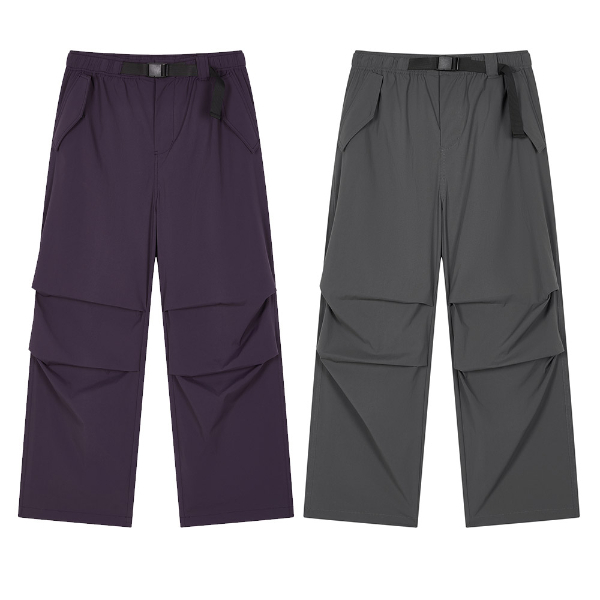 男款-RETRO SPORTS 拼接工作長褲-黑色/深紫色（U5CPTSM023）