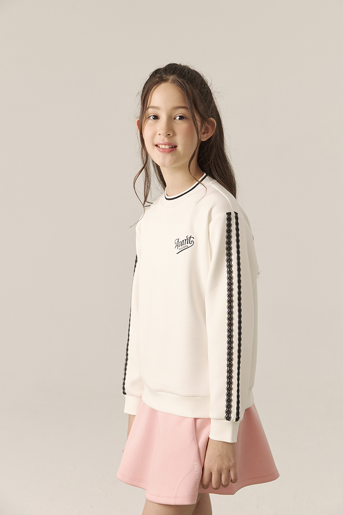 Avant Falcosia 蕾絲綴飾女童立領衫-月光白