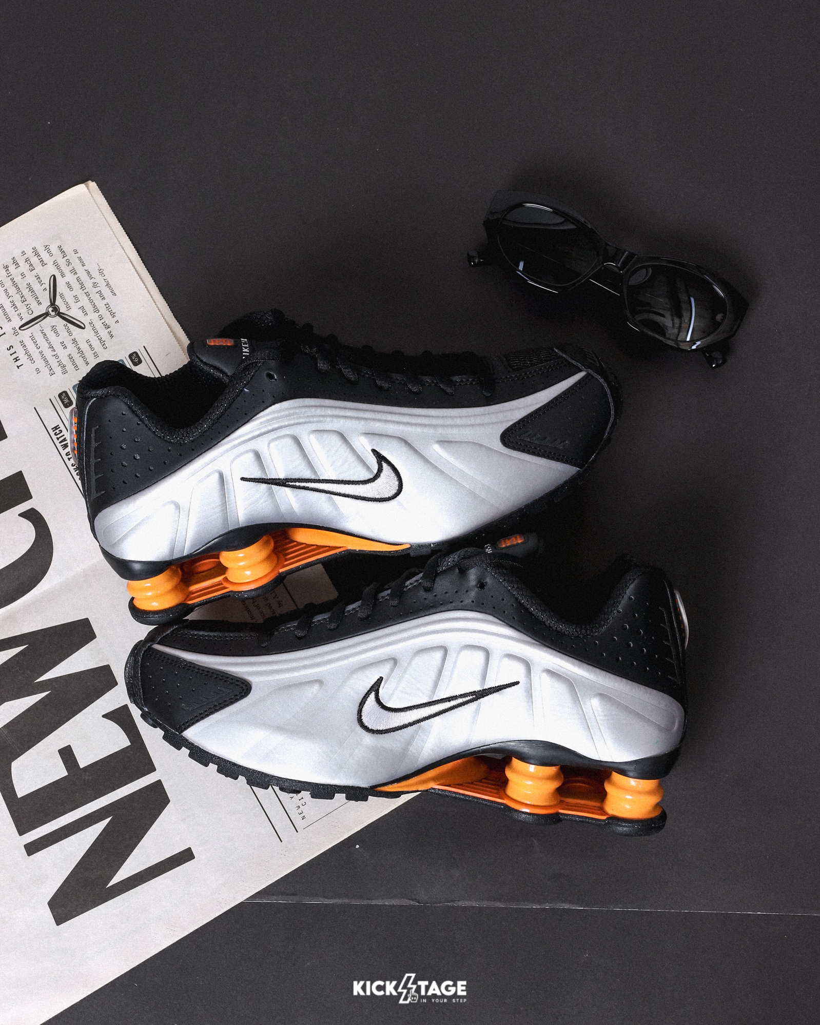 男女鞋 NIKE SHOX R4 黑銀橘 氣墊 緩震 復古 反光 彈簧鞋 運動鞋【HQ1988-003】