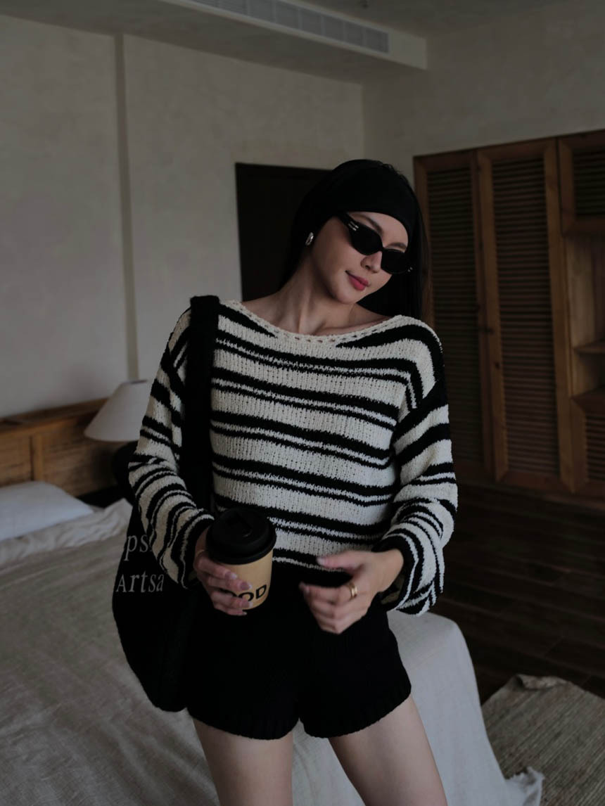 短款針織粗細條紋上衣*3色